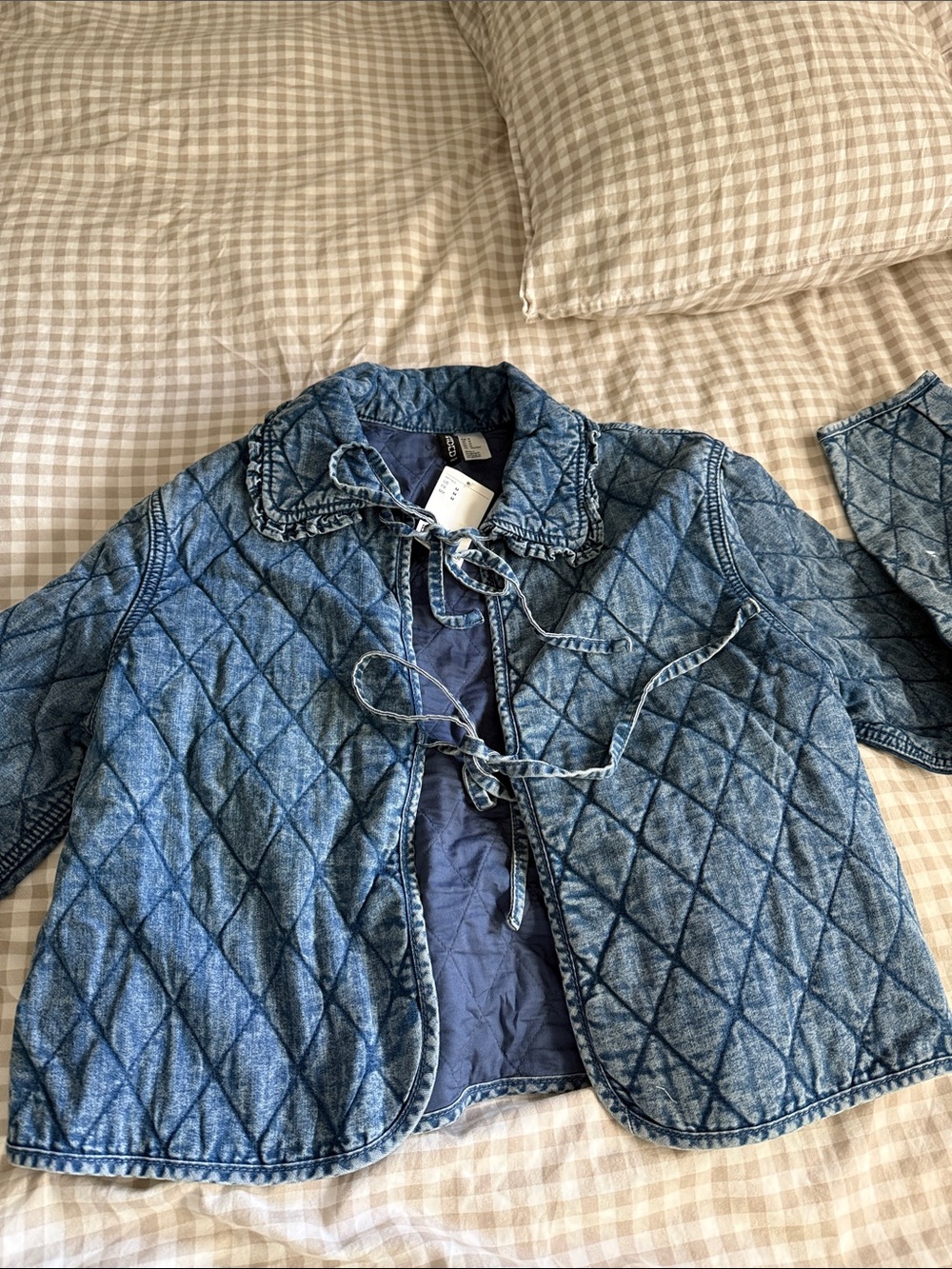 Divided Quilted Denim Tie-Front Jacket - Blue